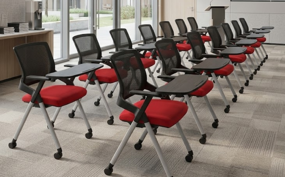 2026 konferans salonu koltuk modellerinin modern tasarım ve ergonomik oturum özelliklerini gösteren örnek salon düzeni.